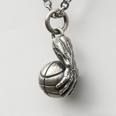 (image for) Sterling Silver 3D Basketball Pendant Necklace for Men