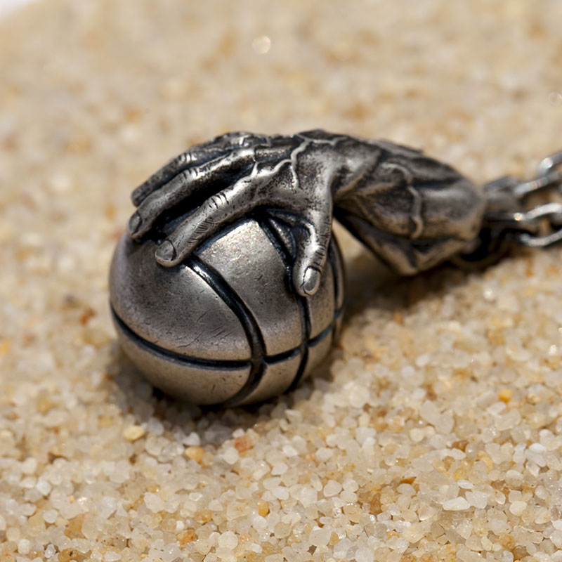 (image for) Sterling Silver 3D Basketball Pendant Necklace for Men