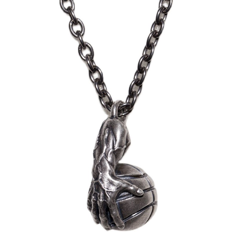 (image for) Sterling Silver 3D Basketball Pendant Necklace for Men